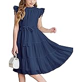 Arshiner Tween Girls Summer Dress Formal Ruffle Sleeve A Line Casual Elegant Dresses with Belt