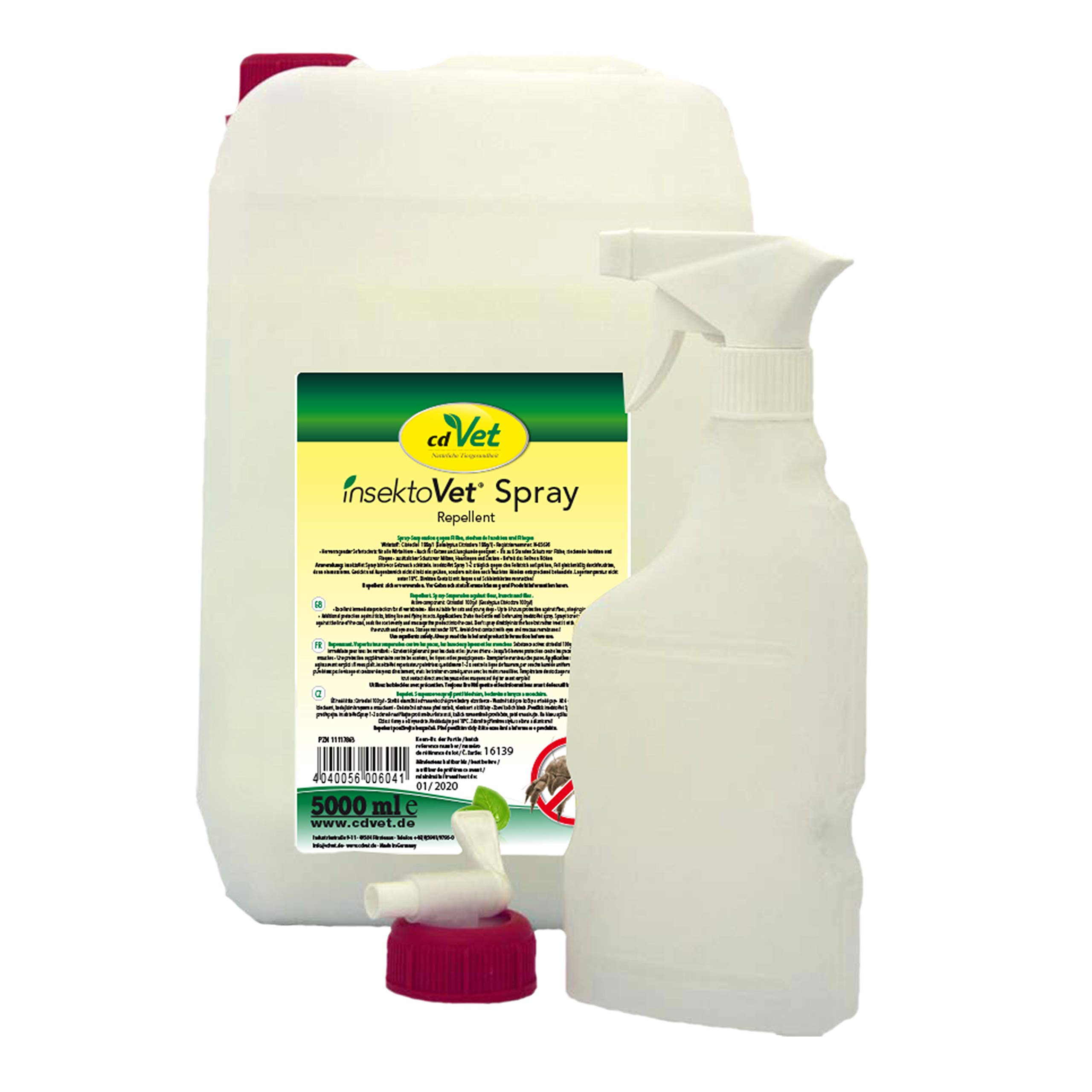 cdVet Naturprodukte insektoVet Spray 5 Liter - Dog - cat - protection against fleas, insects, flies, mites, pests and ticks - immediate protection for all vertebrates - prevents parasite infestation -