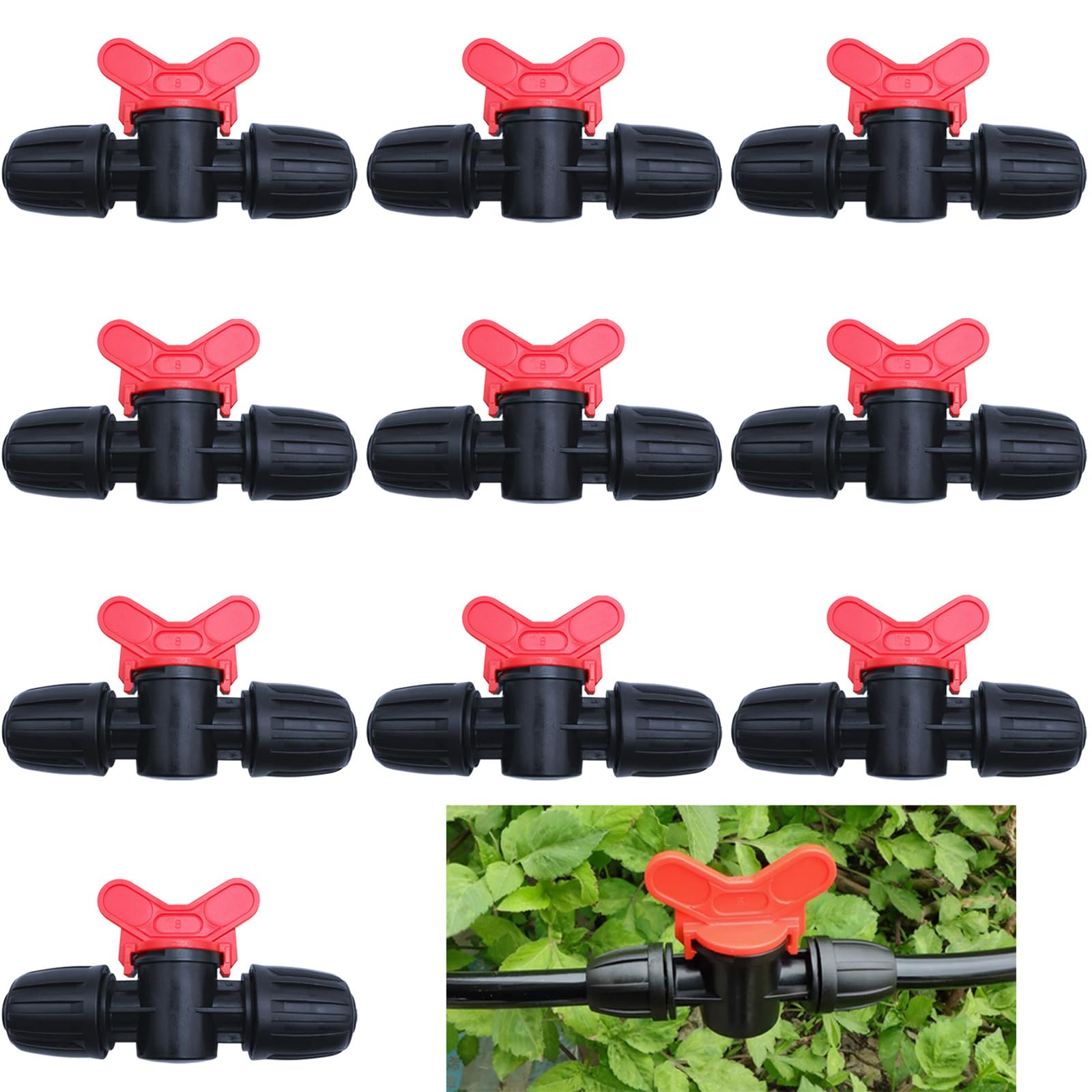 CTRICALVER Drip Irrigation Kit, 10pcs Regulating Valve, Hose Sting Valve, 1/2 inch Fittings, Garden Irrigation, 16mm Tube