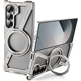 OATSBASF Minimalist Phone Case for Samsung Galaxy Z Fold 6, 360&deg; Rotation Kickstand Aluminum Metal Frameless Design Bumper Z Case, Protective Shock Grade Shell, Natural Titanium