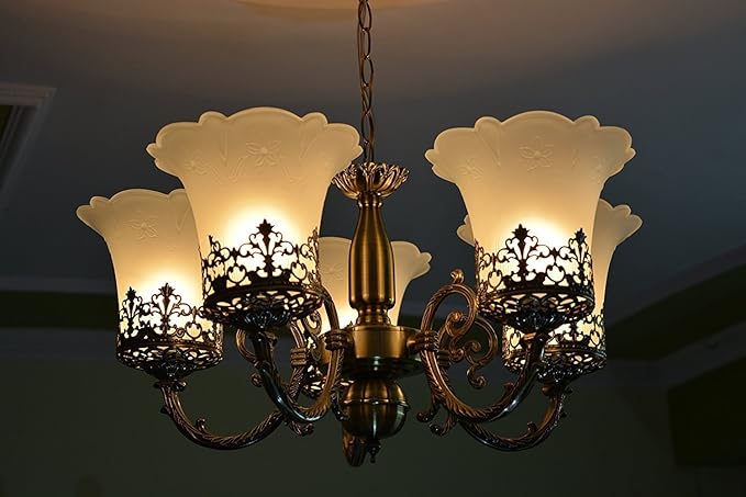 PIHU GLASS Antique Design Gold Brass 5 Portuguese Style Bronze Chandelier (Medium)