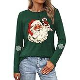 SUWATOIN Women’s Christmas Long Sleeve Shirt – Santa Snowflake Holiday Tee Soft Xmas Casual Top
