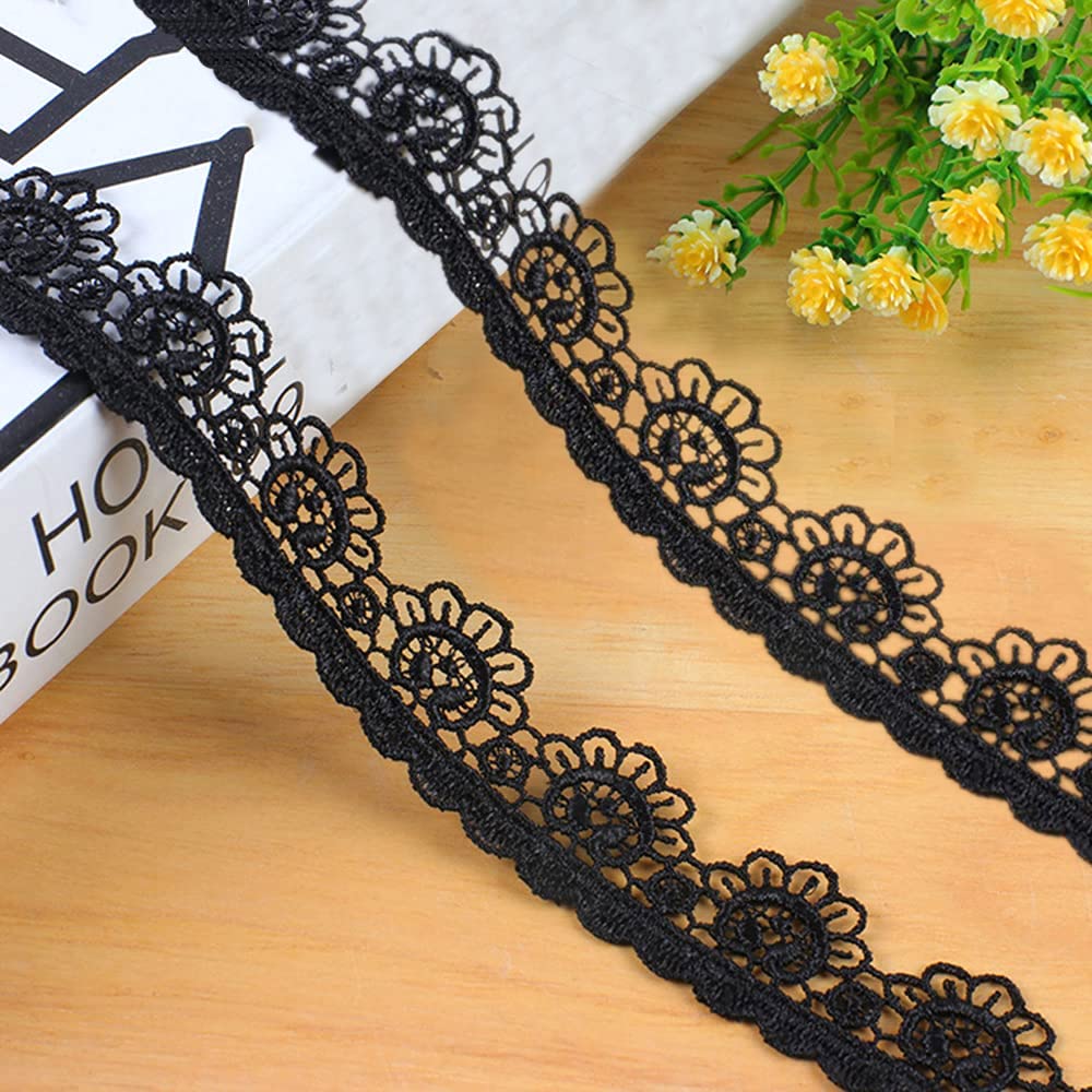 15 Yards 25 mm Lace Ribbon Lace Border Embroidery Lace Trim Decorative Ribbon Lace Trimming Ribbons for Sewing, Decorative Ribbon for DIY Crafts Wedding Table Decoration Gifts Sewing Accessories Black