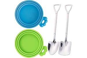 WOHENI Can Cover Dog Food, 2 Pack Can Dog Food Lids, Universal Silicon Can Lid Fits Most Standard Size Dog and Cat Can Tops, with 2Pcs Stainless Steel Can Food Spoon (Blue+Green+Spoon)