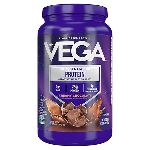 Vega Original Essential Protein - 25g Plant-Based Protein, Creamy Chocolate, 20 Servings, Vegan Non-GMO Drink Mix, Smoothie & Shake Ready, Gluten Free, Dairy Free, 32.5oz (Packaging May Vary)