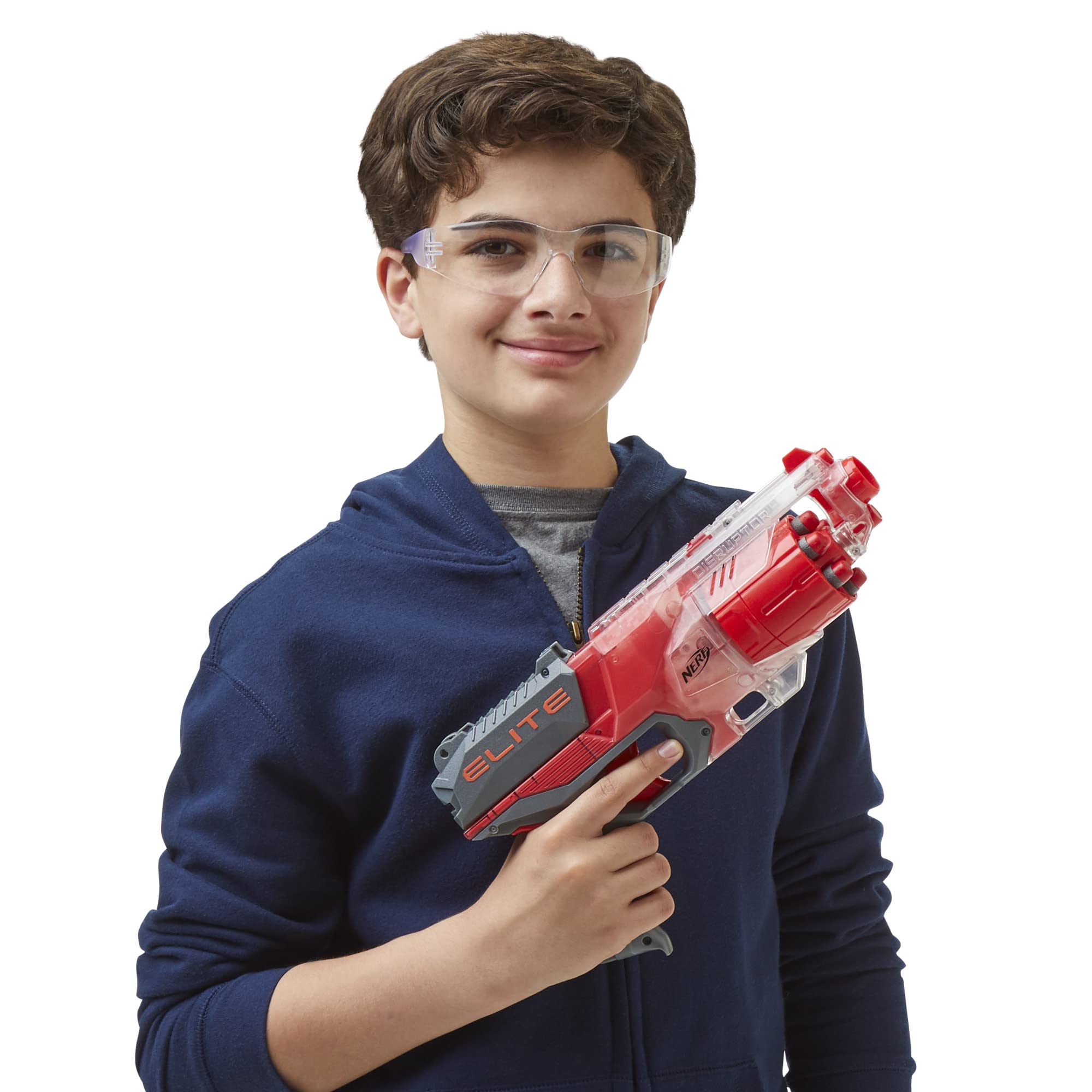 Nerf Elite Disrupter Blaster - 6-Dart Rotating Drum, Slam Fire, Translucent Red (Amazon Exclusive)
