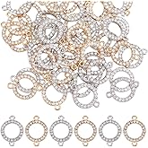 Hobbspring 60pcs 14k Gold Connectors Charm Alloy Connector Charm 0.9 Inch Flat Round Link Charm Crystal Rhinestone Connector with Double Loops for Bracelet Earring Jewellery Making