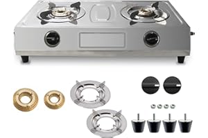SONRET Double Burner Stove - Stainless Steel Propane Portable Cooktop - Propane Range 2 Burner Cooktop - Propane Burner Indian Style Gas Stove For Cooking Outdoor on 2 Burner Gas Stove Camp Stove…