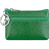 iToolai Women's Genuine Leather Small Coin Pouch Purse with Keychain, Mini Change Bag Wallet Card Holder Case (Bright Green)