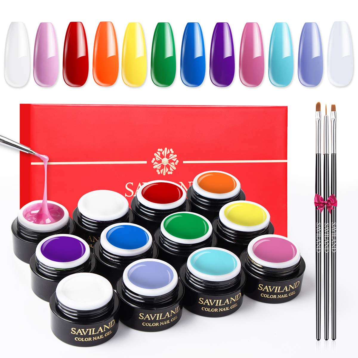 Builder Nail Gel Kit for Nails - Saviland 12 Colors Neon Nail Extension Gel Nail Enhancement Manicure Set with Nail Forms and 3pcs Brush Set Easy DIY Nail Art for Beginners and Professional