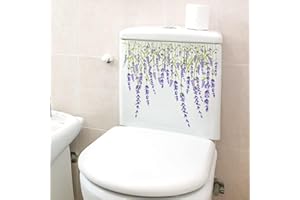 BWESOO Purple Plant Leaves Flowers Toilet Lid Stickers,Cute Retro Removable Self-Adhesive Colorful Stickers Restroom Art Decoration Toilet Seat Sticker for Bathroom Cistern Decor Toilet Lid Decals