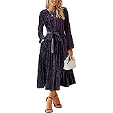 Happy Sailed Women's Velvet Dress Fashion Fall Winter Long Sleeve High Waist A-Line Semi Formal Wedding Guest Dresses