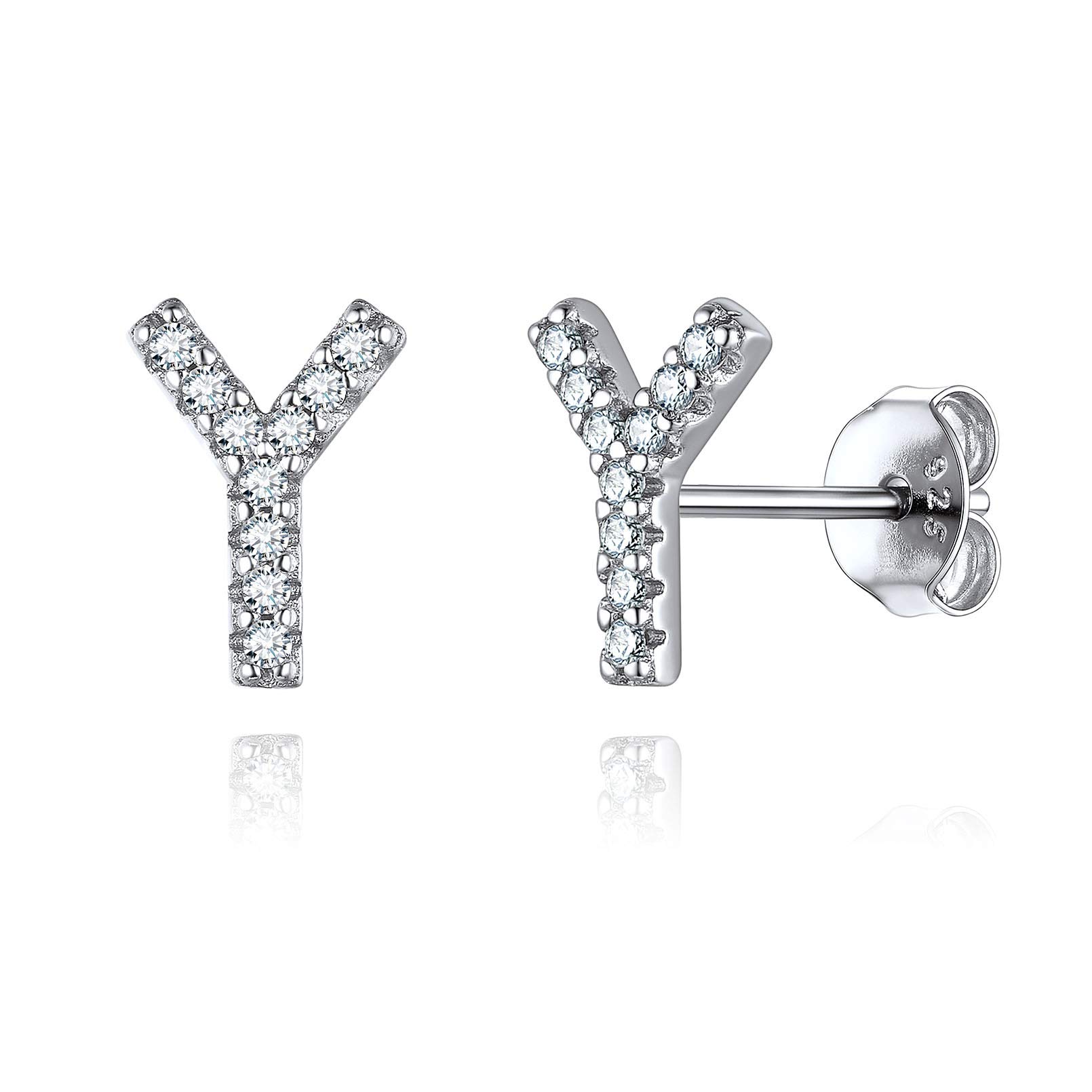 ChicSilver Shiny CZ Letter Y Earrings 925 Sterling Silver Initial Earring Studs for Womens Sensitive Ears Alphabet Jewelry