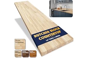 Howizz Butcher Block Countertop 36 x 25 x 1.5 Inches, Hevea Unfinished Solid Wood Table Top, Wood Countertop for DIY for Desk Top, Workbench Top, Kitchen Island Top