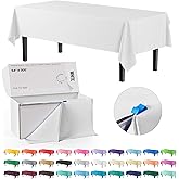 Party Solids 54 Inch X 300 Feet White Plastic Table Cover Roll in A Cut - to - Size Box with Convenient Slide Cutter. Cuts Up to 36 Rectangle 8 Feet Plastic Disposable Tablecloths