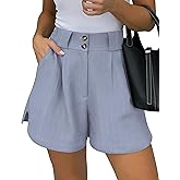 KIRUNDO Womens Shorts Dressy Casual 2026 Trendy Summer Elastic High Waisted Pleated Side Slit Business Work Shorts Pockets