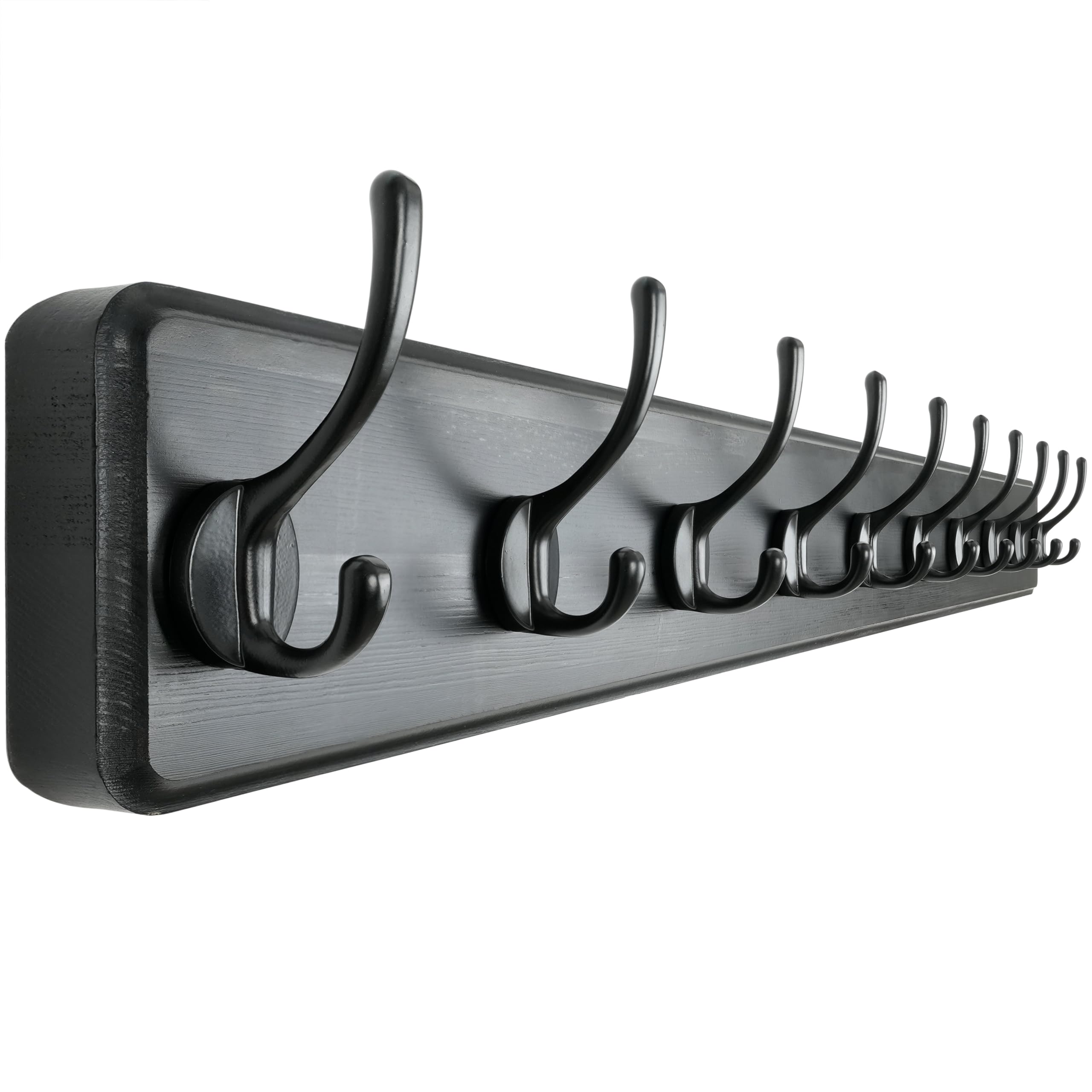 Dseap Coat Rack Wall: 97cm Long, Patented, Heavy-Duty, 10-Double-Hooks Wooden Wall Mounted Coat Rack Coat Hanger Hook Rail for Winter Coats Hat Jacket Clothing, Black