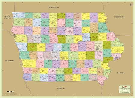 Amazon.com : Iowa County with Zip Code Map (48" W x 35" H) : Office