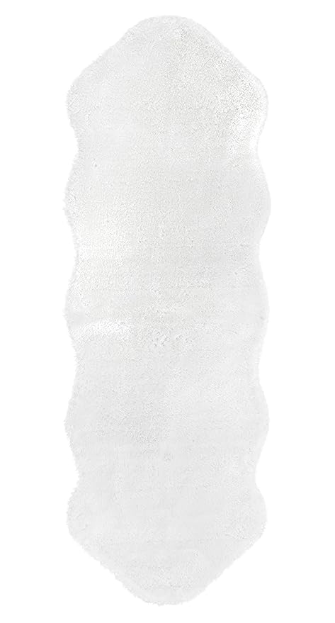 andiamo Lammfell Schaffell Imitat Kunstfell Teppich Dekofell Longhair Bettvorleger, 55 x 160 cm, weiß