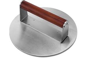 WHALEME Extra Large Stainless Steel Burger Press, 8.5" NonStick Hamburger Smasher Tool & Grill Press, 2.5 lbs Heavy Duty Bacon Press with Wood Handle for Blackstone Camp Chef Pitboss Weber Griddle Grills