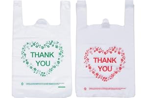Thank You T Shirt Bags Plastic Grocery Bags with Handles for Merchandise and Supermarket, Bolsas De Plastico para Negocio, 12