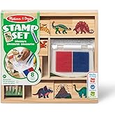 Melissa & Doug Wooden Stamp Set: Dinosaurs - 8 Stamps, 5 Colored Pencils, 2-Color Stamp Pad - FSC Certified