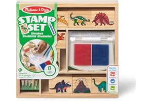 Melissa & Doug Wooden Stamp Set: Dinosaurs - 8 Stamps, 5 Colored Pencils, 2-Color Stamp Pad - FSC CertifiedKids Arts and Craf