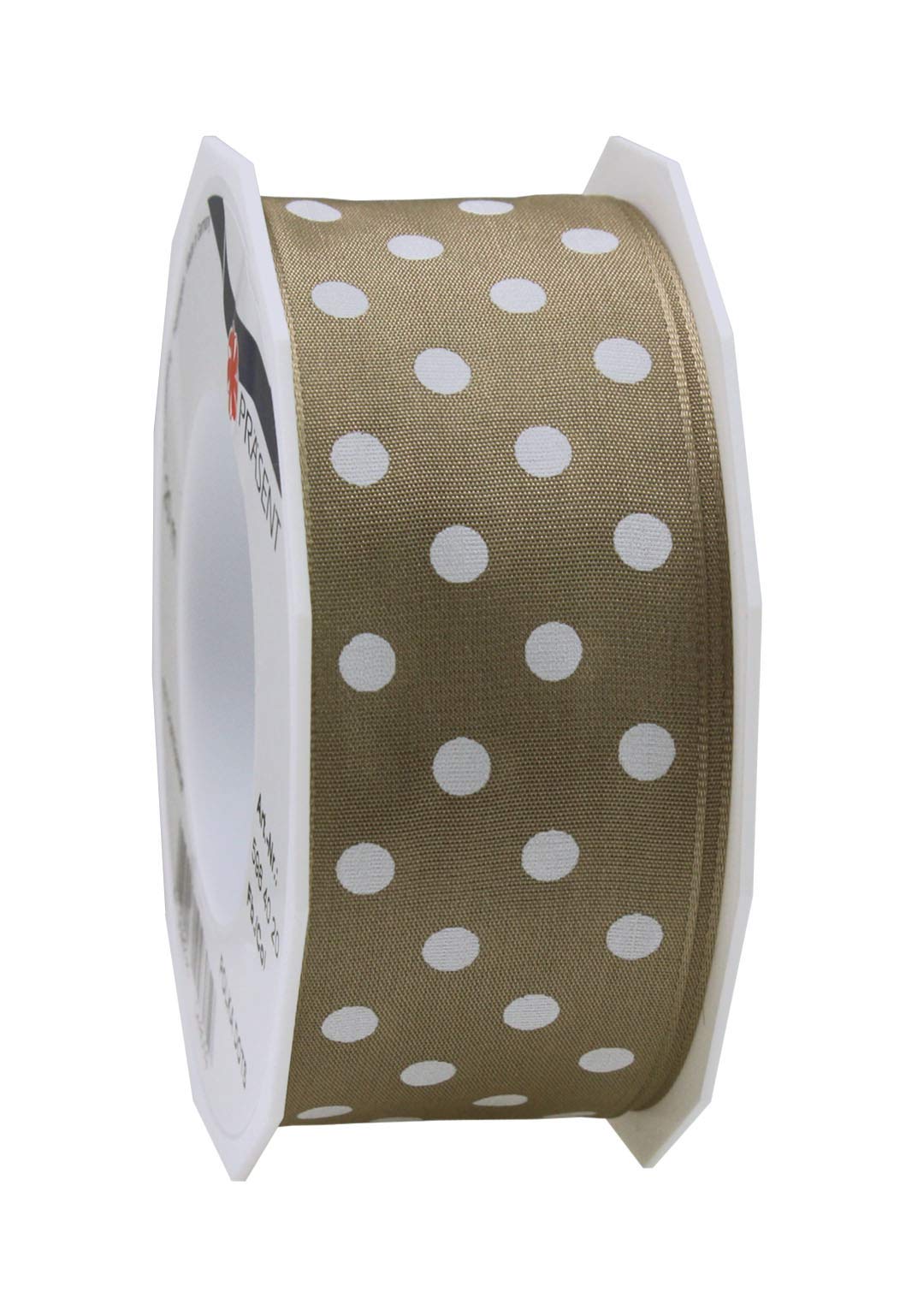 Präsent - Polka Dots Wired & Printed Ribbon Taupe 40 mm Width, 20 m Length