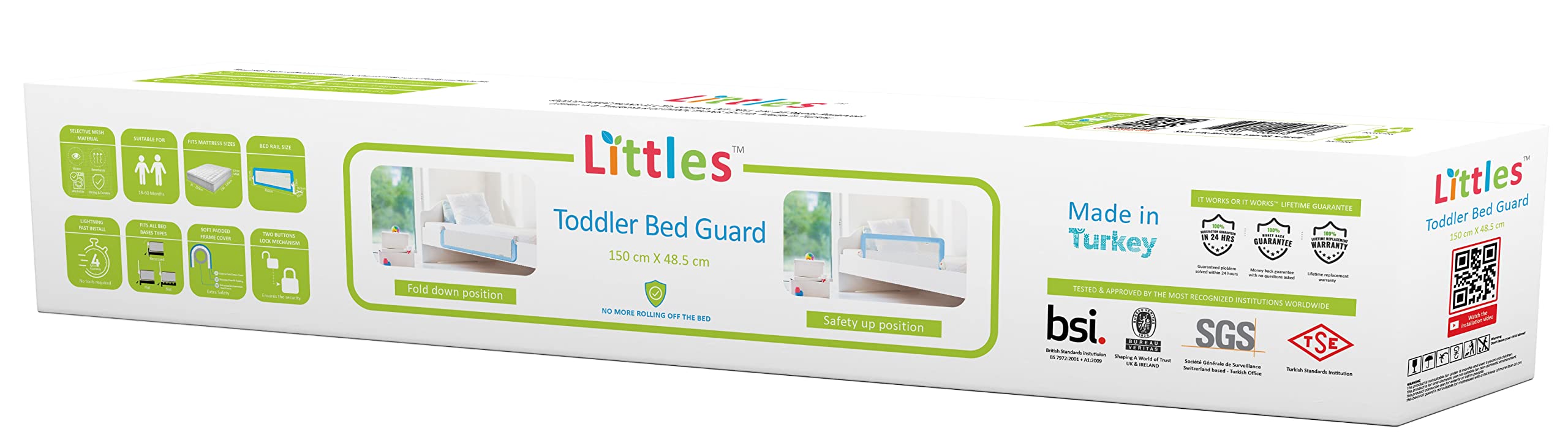 Littles Bed Guard Rail for Toddler, Child & Baby. Fits Single, Double Up to King Size Beds, White, 150 cm x 48.5 cm