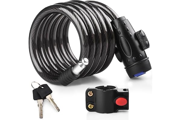 Key Bike Lock, Diyife 4ft Security Bike Cable Lock, 12mm Thick Steel Coiled Cable Lock, Weatherproof Heavy Duty Bicycle Lock