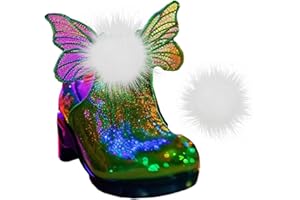 Voiiake Pom Poms Shoe Clips Compatible With Tinkerbell Shoes, 1 Pairs White Pom Poms Fluffy Faux Mink Fur Shoe Clips For Halloween Costume,Fairy Wings Halloween Cosplay Accessories For Women Girl