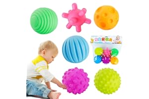Sensory Balls for Toddlers, Soft Baby Ball Set, 6 Pack Textured Squeeze Sensory Toys - Bright Color Soft Textured Massage Bal