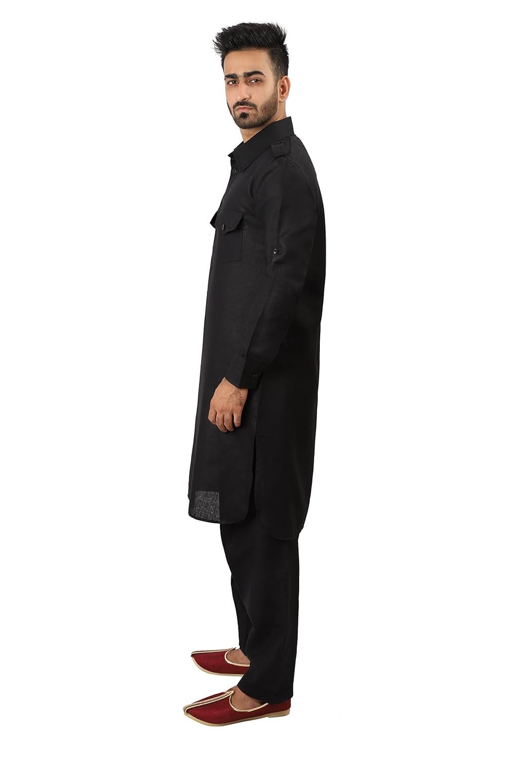 thaath men's black pathani kurta pyjama set
