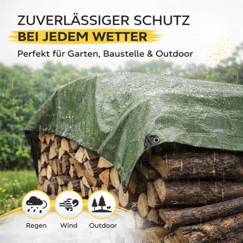 TK Gruppe Timo Klingler Plane & Schutzplane grün - Gartenplane & Allzweckplane wasserdicht - 200 g/m² grün, Abdeckplane mit Ösen für Zeltunterlage - Gewebeplane - Zeltplane & Camping - Bauplane (2x3m) 4