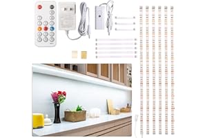 WOBANE Under Counter Light, Dimmable LED Under Cabinet Lighting, 6 PCS LED Strip Light Bars with Remote Control for Kitchen,Shelf,Pantry,Showcase,Desk,Cupboard 6000K White, Timing, 16W 1500LM,9.8 ft