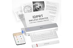 iDPRT Portable Thermal Printers Small Compact Inkless Wireless Printer for Home, Office & Vehicles, 300DPI, Support 8.5" x 11" Length US Letter A4&A5 Size, for Smartphone, PC, Black White Printing