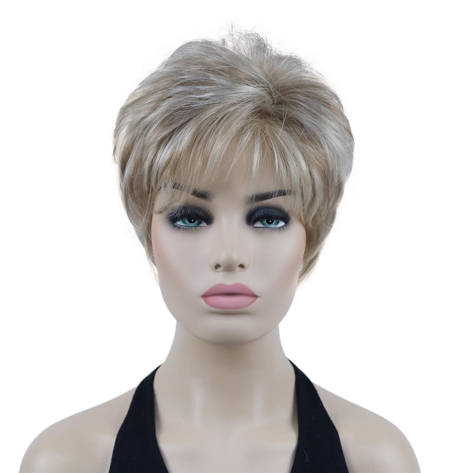Lydell 6" Short Straight Women Wigs Classic Style Natural Layered Heat Resistant Synthetic Wigs (H16/613 Blonde Highlights)