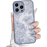 NITITOP Compatible with iPhone 13 Pro Case Cute Aesthetic Floral Flower Vintage Rose Pattern Matte Clear Women Girl Full Camera Lens Slim Hard PC Shockproof Pritective Cover - Blue