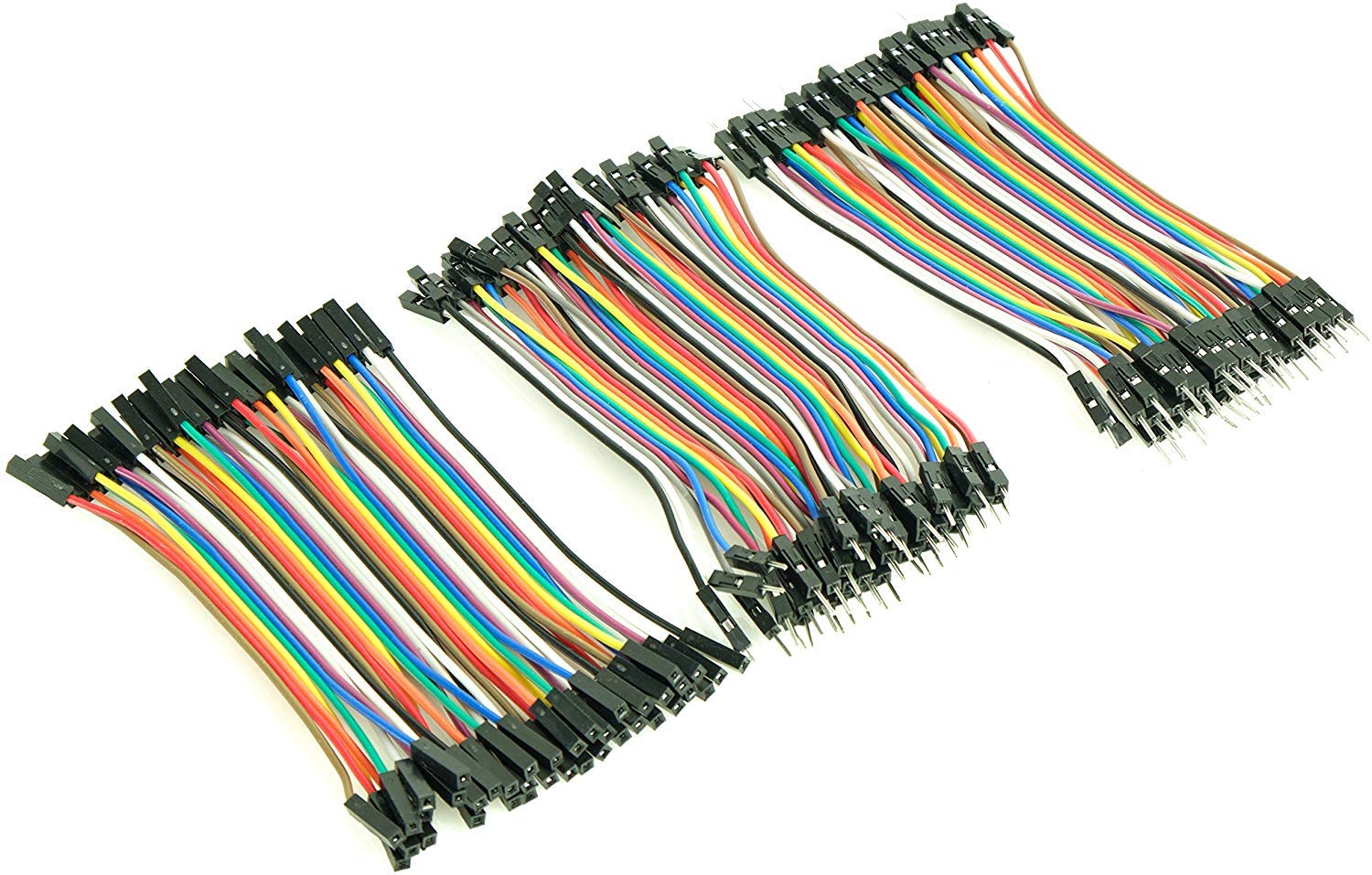 Paradisetronic.com 3x 40-pin Dupont Plug Connection/Jumper Cables, Socket-Socket, Socket-Plug, Plug-Plug, 10cm each (3-pack)