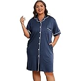 Vozanet Women Button Down Nightgown Plus Size Nursing Nightshirt Boyfriend Nighty Bridal Sleepdress with Pockets XL-5XL