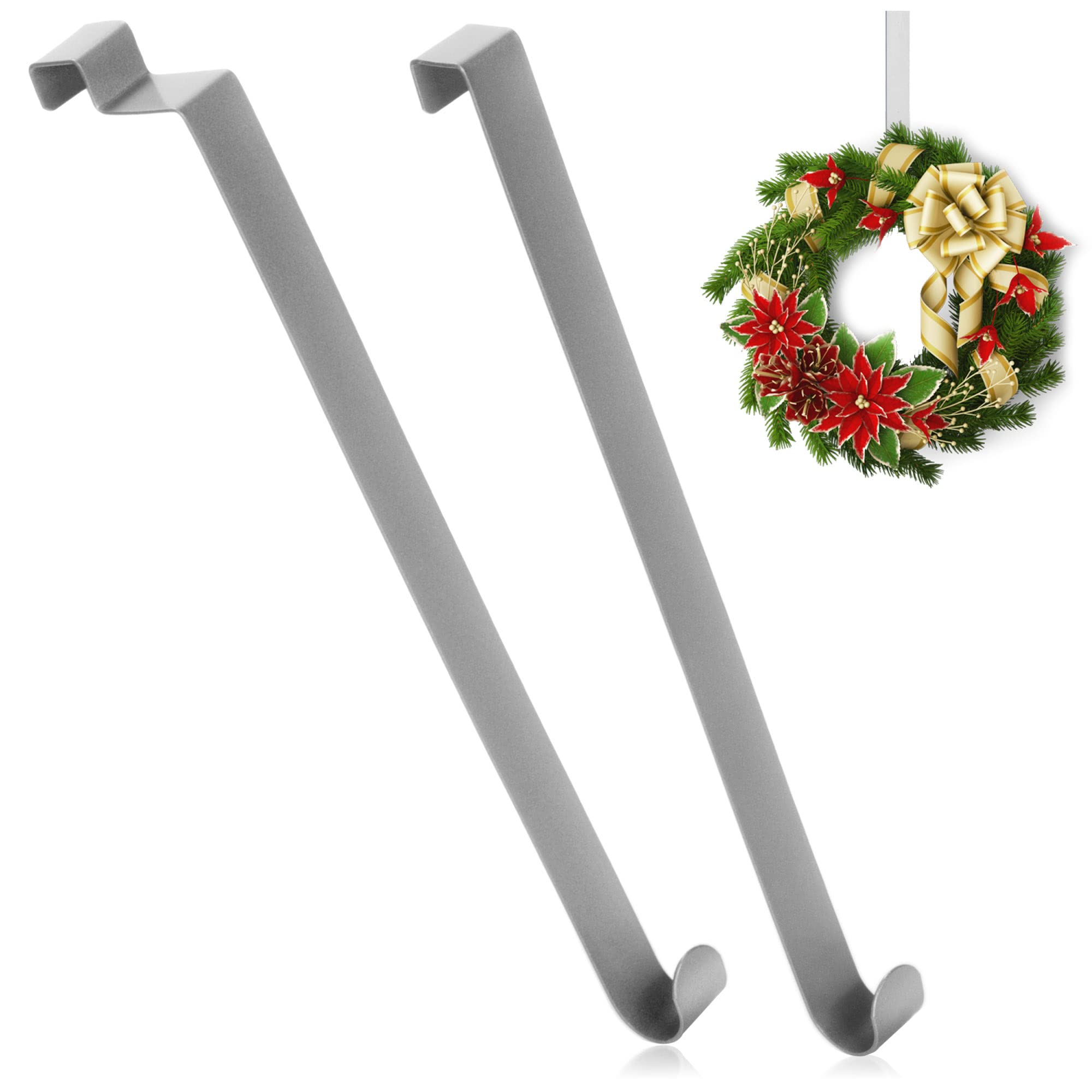 com-four® 2X Door Hooks Made of Stainless Steel - 26 cm Hooks for Door Wreaths and Decoration - Hangers for Doors Inside and Outside - Coat Hooks for Hanging
