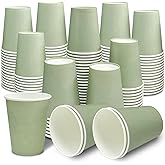 CIEOVO 100 Count Greenery Paper Cup 9 oz Disposable Coffee Paper Cups for Sage Green Bridal Shower Holidays Birthday Wedding Coffee Beverage Tea Party Decorations