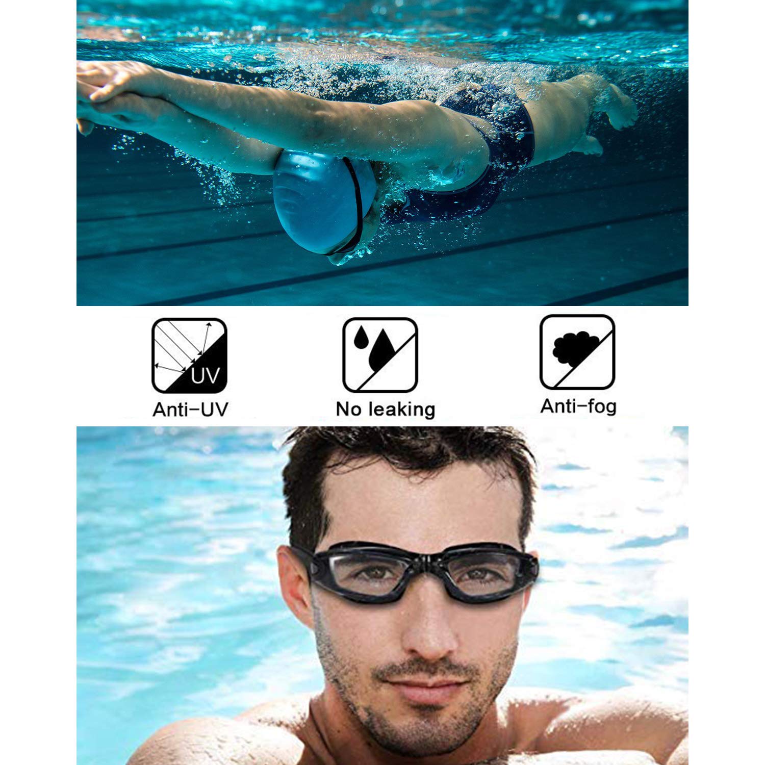 Swimming Goggles Adult, Swim Goggles Anti Fog No Leaking UV Protection with Wide View for Men Women Youth