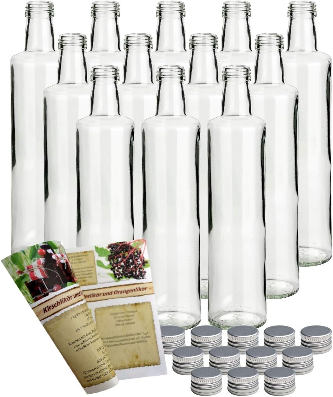 gouveo 12 empty bottles with screw cap, silver, empty glass bottles, 500 ml
