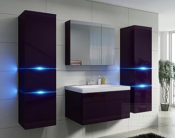 Badezimmer Aubergine Hochglanz Mit Siphon Echt Lackiert Schublade Wasserabweisend Led Beleuchtung Modern Design Spiegelschrank Badezimmermobel Violett Lila Amazon De Kuche Haushalt