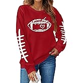 LHBNK Game Day Sweatshirts for Women Football Sweatshirts Funny Football Graphic Crewneck Long Sleeve Pullover Tops