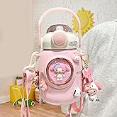 Woskailly Cute Stainless Steel Water Bottle with Portable Stylish Perfect Sport Set, Vacuum Insulated Bottles 24.6oz (Pink)