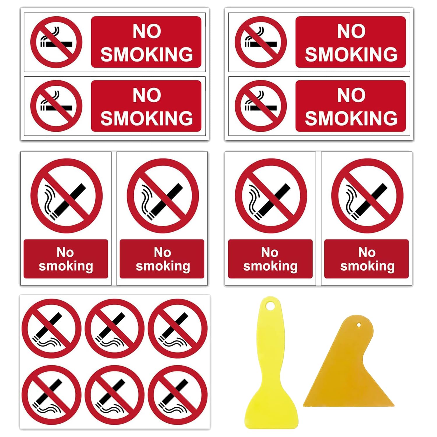 14 No Smoking On These Premises Sign With 2 Scrapers,3 Styles No Smoking Adherent Vinyl Stickers,To Warn/Notify Visitors Or Clients(14psc Icons)