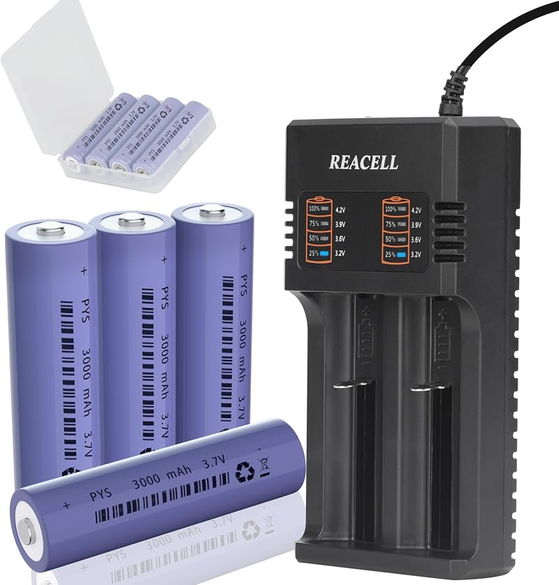 REACELL 3.7V 3000mAh 4 Pack NiMH Button Top Batteries with USB Charger