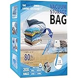 20 Pack Vacuum Storage Bags, Space Saver Bags (4 Jumbo+4 Large+4 Medium+4 Small + 4 Minor works) with Hand Pump, Vacuum Seal 